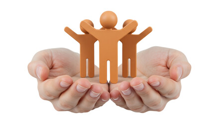 Isolated Supportive Hands Holding Miniature Figures Symbolizing Community