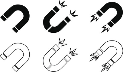 Magnet and Magnetic Field Icons Set - Science and Attraction.