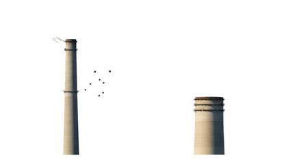Isolated Industrial Chimneys Releasing Smoke Environmental Pollution