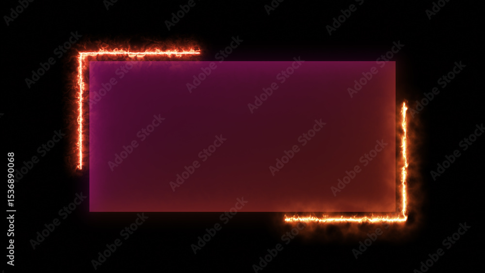 Poster abstract glowing pink and fire effect color neon rectangle border frame looping background. neon eff