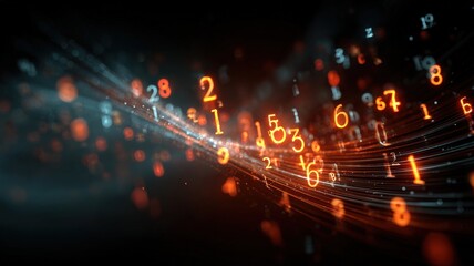 Obraz premium An abstract representation of big data, with glowing numbers and data streams flowing through a dark space.