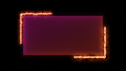 Abstract glowing pink and fire effect color neon rectangle border frame looping background. Neon effect rectangle frame Loop background 4K