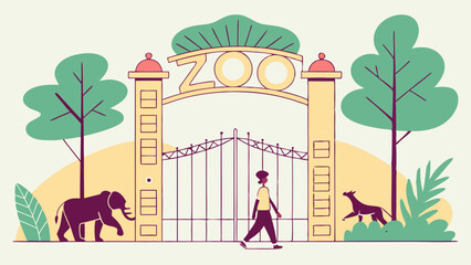 Fototapeta premium Illustration of a Zoo Entrance with Animals and a Person.