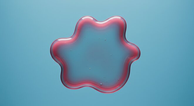 Abstract artistic droplet with a vibrant pink outline against a calming blue backdrop