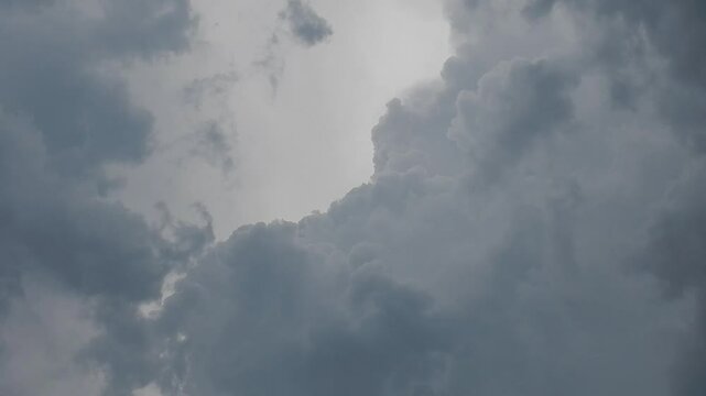 Natural stormy and rainy sky background with threatening clouds Cumulonimbus calvus - real time. Topics: weather, storm, cloudscape, rain, meteorology, nature, air space, climate