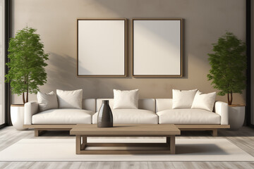 Wall Art Mockup in Natural Light Room. 3D render