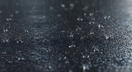 Raindrops splashing on wet asphalt surface during heavy rainfall