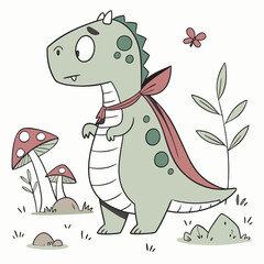 A Grumpy Dinosaur with wearing a cape in a Fairy forest theme – Whimsy Woods palette SVG illustration