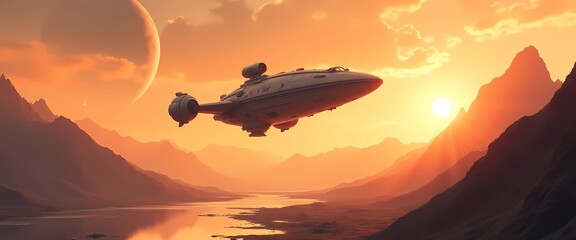 Experience the beauty and mystery of the cosmos with this stunning spaceship background 4k, showcasing a spacecraft in a breathtaking alien landscape.