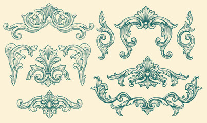 Naklejka premium Luxury decorative vector elements set, rococo and baroque style, vintage luxury royal vignette