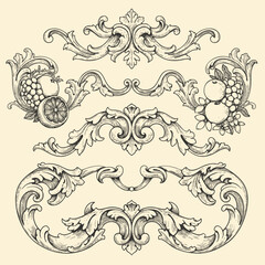 Vintage Baroque Victorian frame border flower pattern vector floral engraved scroll ornament leaf retro decorative design tattoo black and white filigree calligraphic heraldic shield swirl