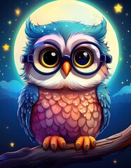 Fototapeta premium Baby-Eule mit Brille auf einem Ast