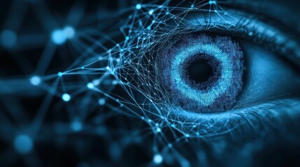 Close-up eye with digital network