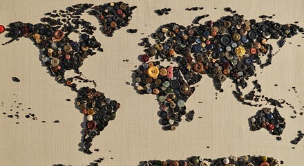 World Map Crafted from Buttons: A Global Tapestry