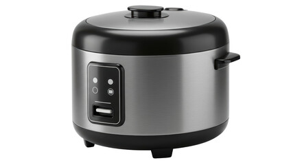 Isolated Modern Electric Rice Cooker with Metallic Finish