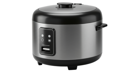 Isolated Modern Electric Rice Cooker with Metallic Finish