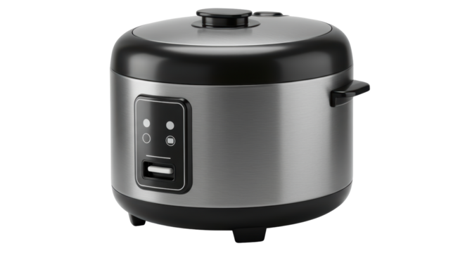 Isolated Modern Electric Rice Cooker with Metallic Finish