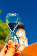 Hourglass landscape shot with a church in the background at Sankt Salvator, Bad Griesbach im Rottal, Passau, Bavaria, Germany