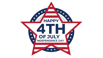 Illustration of a red star with happy fourth of july independence day text and blue star circle background