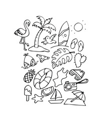 Naklejka premium summer set doodle style hand drawn sketch vector illustration 