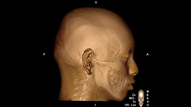 "Human Face CT Scan in Spectrum Colors: 3D Digital Anatomy Visualization"