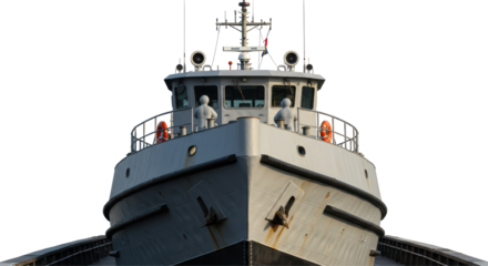 Isolated Front View of a Tugboat Approaching
