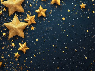 Golden Stars on Dark Blue Background for Decor, Party Invitations, and Event Flyers