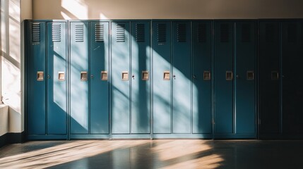 Sunlight streams through school lockers