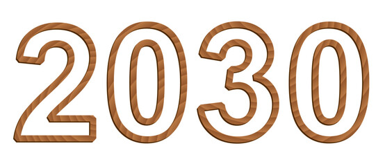 Vector digits isolated on white background. Set of three-dimensional numerals with texture of wood