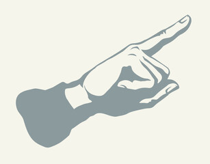 Finger pointing to an object. Vector drawing