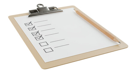 Isolated Clipboard with Checklist, Checkmarks and Pencil on Top
