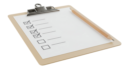 Isolated Clipboard with Checklist, Checkmarks and Pencil on Top