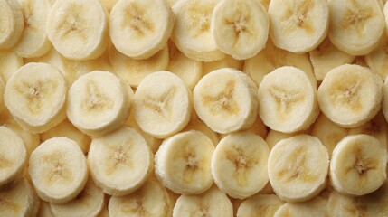 Sliced Bananas Background Texture Close Up of Fresh Yellow Banana Rounds
