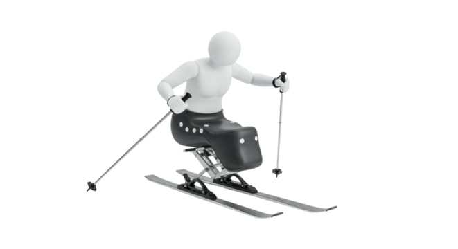 Isolated Disabled Athlete on Adapted Ski with Poles for Winter Sport