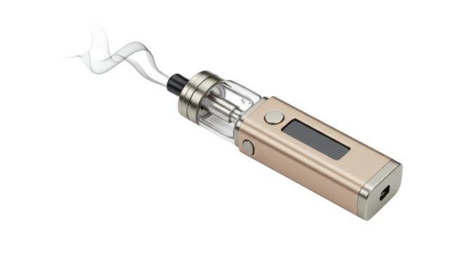 Isolated Modern Electronic Cigarette with Vapour and Sleek Design