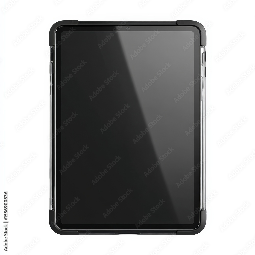 Poster black tablet computer in protective case isolated on white background digital device technology gadg