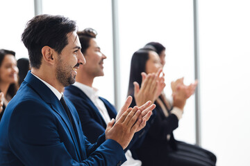 audience clapping hands : group of diverse audience people company employees clapping hands for...