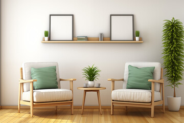 Minimalist Living Room Wall Frame Mockup. 3D render