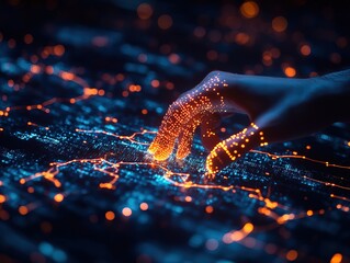 Digital Interface Interaction: Hand Touching Holographic Network of Lights