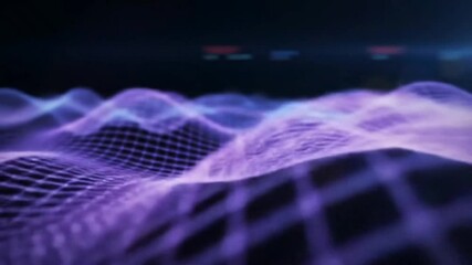 Title:
3D digital wave animation with glowing purple mesh lines and futuristic data grid, seamless looping 4k time-lapse animation video background - Powered by Adobe