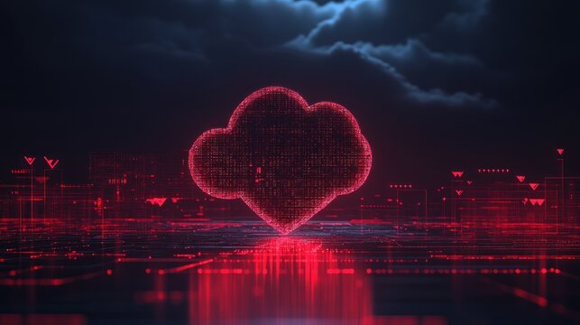 Digital cloud symbol on a futuristic city