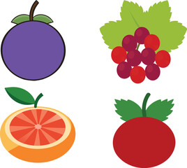 Colorful bundle of grapefruit, currant, and honeyberry isolated on white background. Fresh organic fruits collection for healthy lifestyle, diet, food, and natural product design concept.