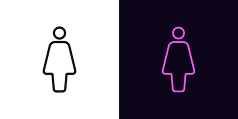 Outline woman person icon, with editable stroke. Female figurine icon, woman silhouette. Female gender, human figurine, women locker room, restroom, lady WC sign, changing room. Vector icon