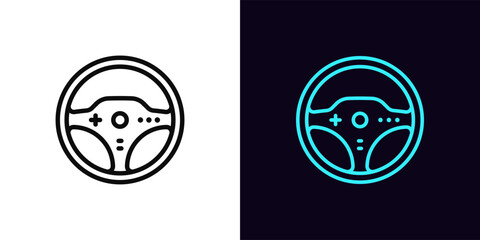 Outline steering wheel icon, with editable stroke. Race steering wheel icon, racing game simulator. Video game controller, car steering wheel, race arcade, drive simulator, gaming station. Vector icon