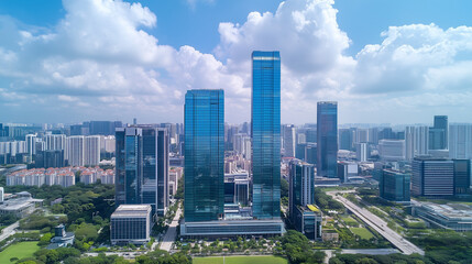 City Skyline under Blue Sky with White Clouds