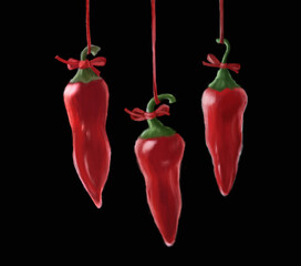 Red hot peppers hand drawn pencil texture, black background