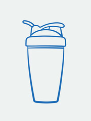 Hand-drawn protein shaker. Line art, ink, minimalist style. Vector illustration. Sport collection.