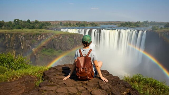 Victoria Falls Wonder: Traveler, Rainbows, and Nature's Majesty! A Bucket List Destination.