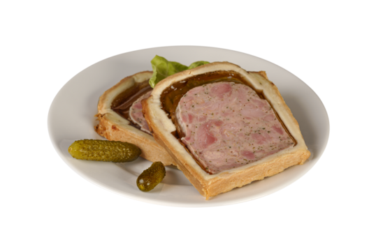 deux tranches de pâté en croûte sur assiette isolé