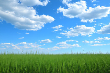 Obraz premium Green Grass Field under Blue Sky with White Clouds